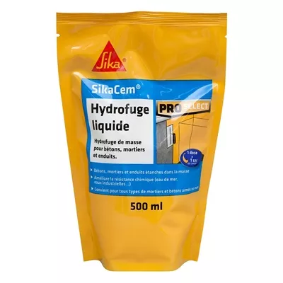 Hydrofuge liquide pour béton et mortier Sikacem, sachet de 0,5L