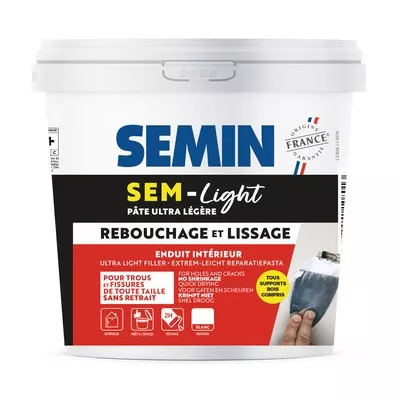 Enduit de rebouchage et lissage sem light , seau de 1L