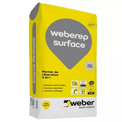 Mortier fibré de réparation 3 en 1 anticorrosion, Weberep surface, sac de 25 kg