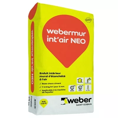 Enduit d’étanchéité à l’air mural pour l’intérieur Weber int’air NEO, Sac 25 kg