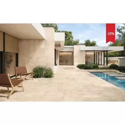 Carrelage grès cérame imitation travertin white, Astrum, L.60 x l.120 x ép.2 cm