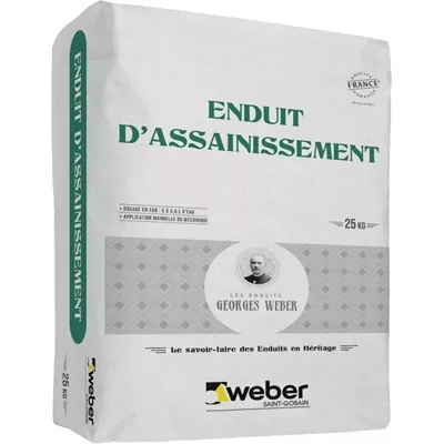 Enduit d’assainissement WEBER, spécial mur ancien et salpêtre, sac de 25kg