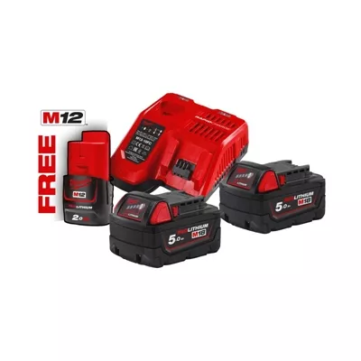 Pack 2 batteries Milwaukee M18 5 Ah, avec chargeur (1 batterie 2A offerte)