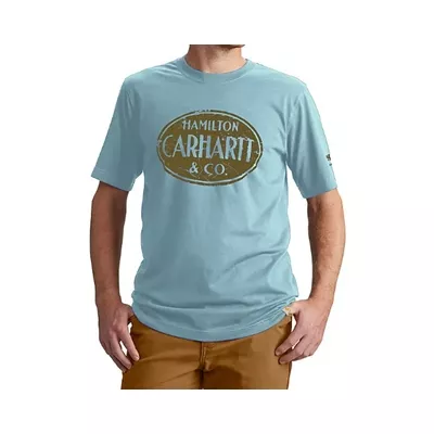 T-shirt Carhartt, manches courtes, couleur bleu ciel, logo poitrine