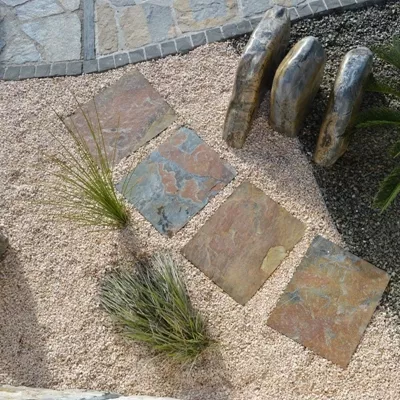 Pas japonais en ardoise, Aspect Corten, L.100 x l.50 x ép.3 à 6 cm