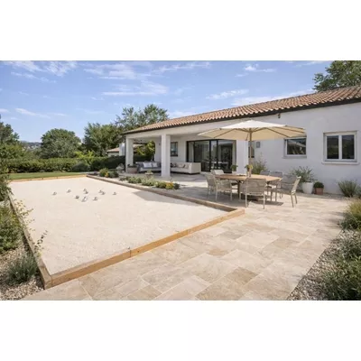 Terrain de pétanque en kit, 50 m2, sable couleur crème