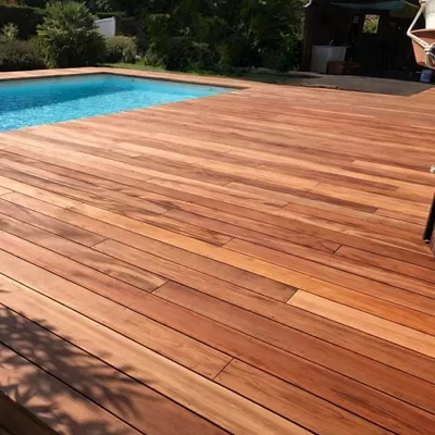 Lame de terrasse en bois exotique Muiracatiara, tigré, Sect. 21 x 145 mm