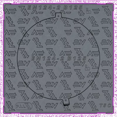 Regard de trottoir rond à cadre carré, fonte noire, B125