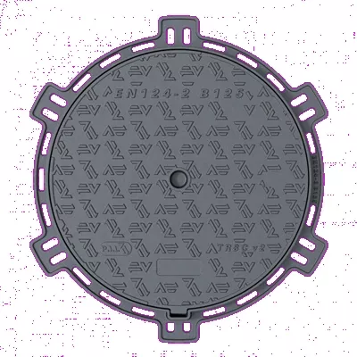 Regard de trottoir à cadre rond, fonte noire, B125, diamètre 80 cm