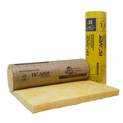 Laine de verre pour mur intérieur, MONOSPACE 35 REVETUE, ép. 120 mm, R=3,4, ROUL